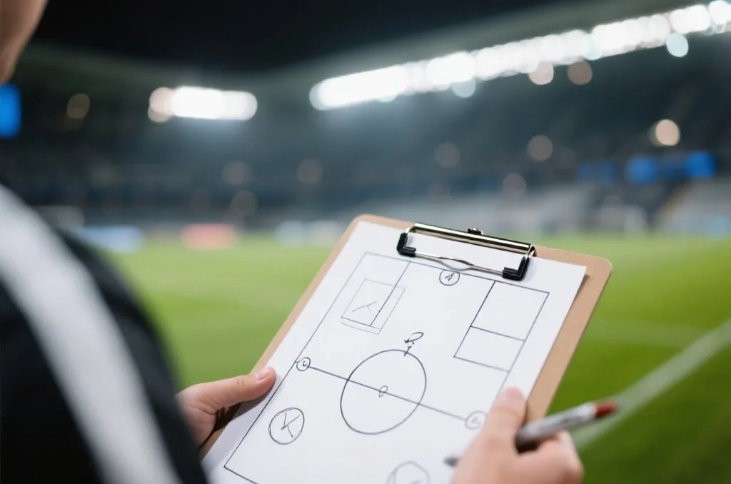 Tactical clipboard with football strategic drawings under lights